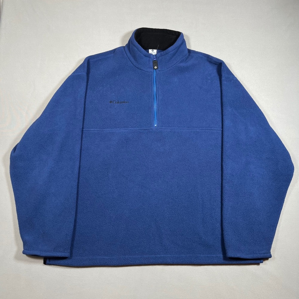 Columbia Mens XL Fleece Quarter Zip Pullover Blue Made in USA Hiking Jacket